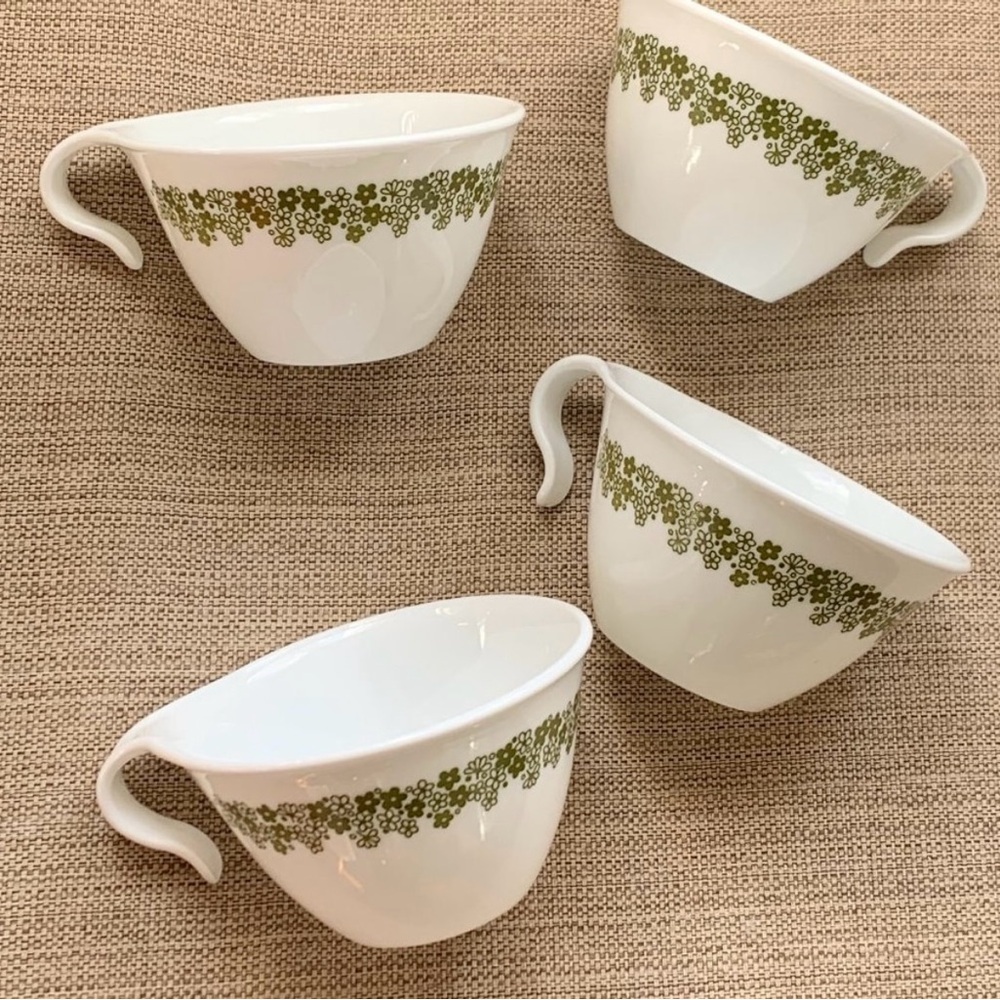 Elegant White and Green Floral Teacups